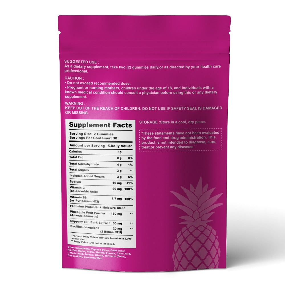 Women's Probiotic Gummies with Slippery Elm for pH Balance & Freshness, Pineapple Flavour, 60 Gummies