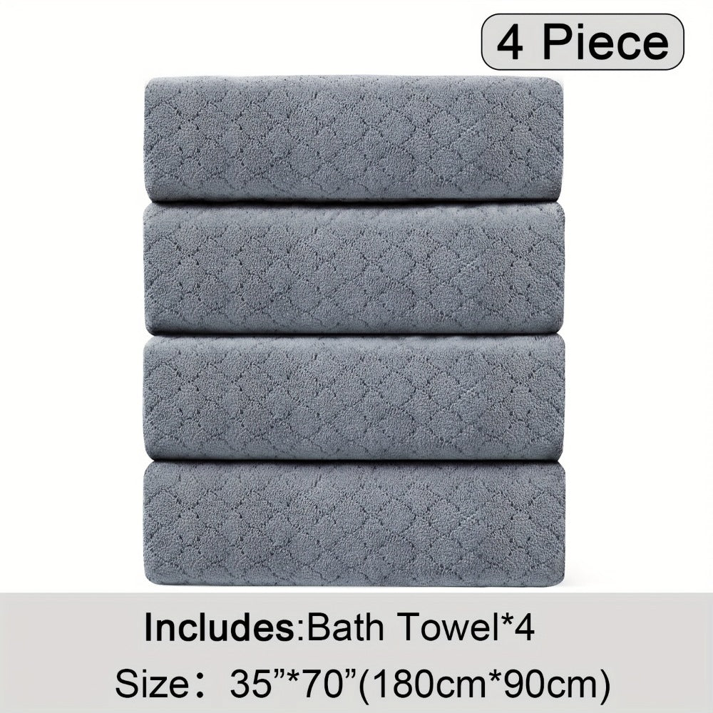 Bath Towels Set 4 Piece Diamond-Pattern Microfiber Towels in 10 Solid Color Options for Home and Guest Use