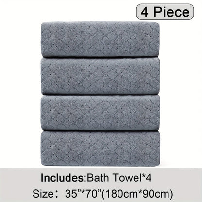 Bath Towels Set 4 Piece Diamond-Pattern Microfiber Towels in 10 Solid Color Options for Home and Guest Use