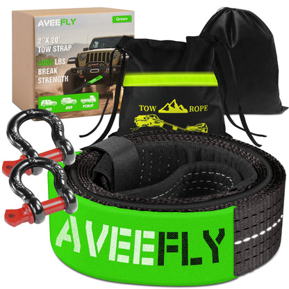 Recovery Tow Strap 4-in-1 Kit 4000-6000 LBS – Off-Road Emergency Strap with D-Ring Shackles, Safety Flag & Storage Bag for Truck, Jeep, ATV