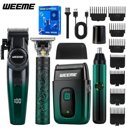 Hair Cutting Set 4pcs Professional - Electric Hair Clipper, Electric Shaver, T-Blade Trimmer & Nose Hair Trimmer