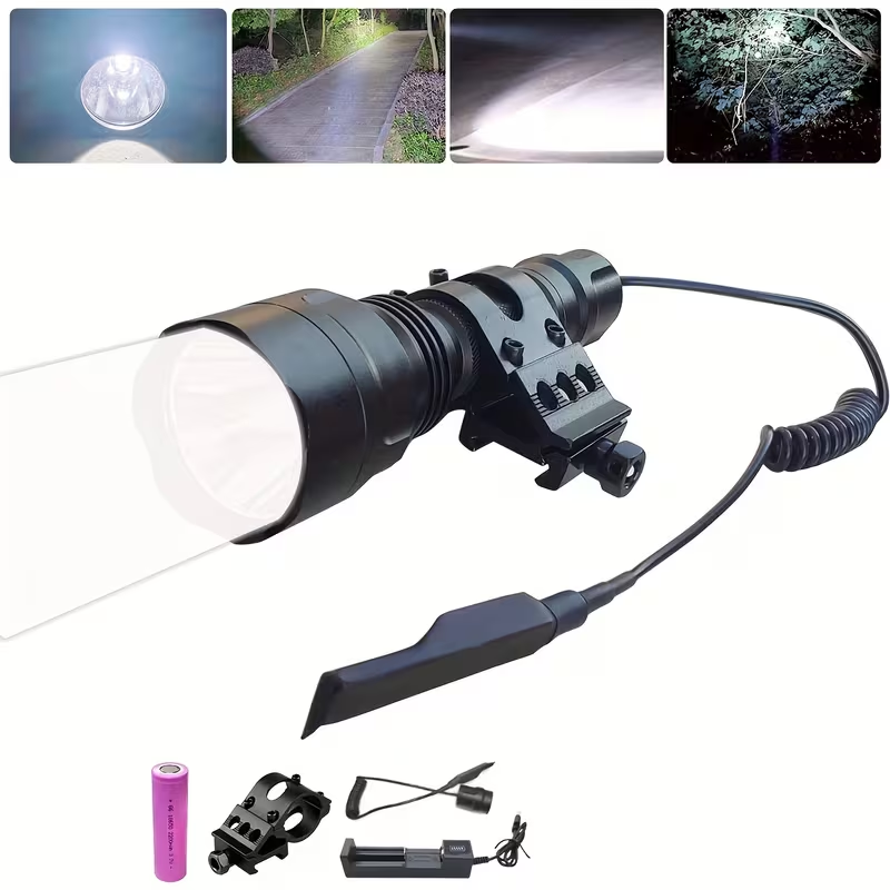 Flashlight Red, Green or White Hunting Light with Remote Switch, 18650 Battery and Mount Options