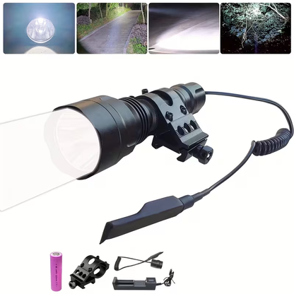 Flashlight Red, Green or White Hunting Light with Remote Switch, 18650 Battery and Mount Options