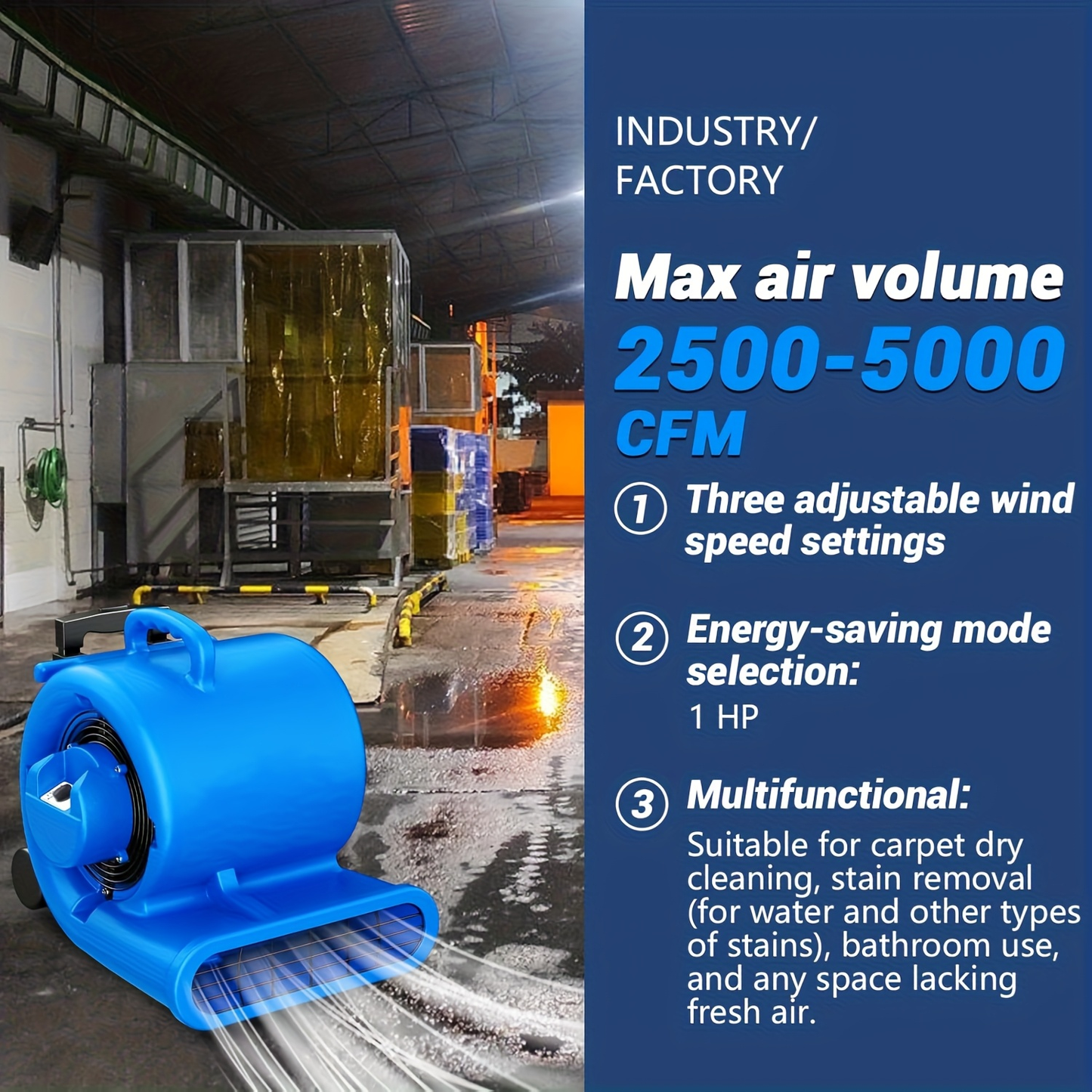 Air Mover Floor Dryer 5000CFM 1HP, Carpet Dryer & Portable Blower Fan, 3-Speed Quiet Floor Drying for Home & Commercial Use