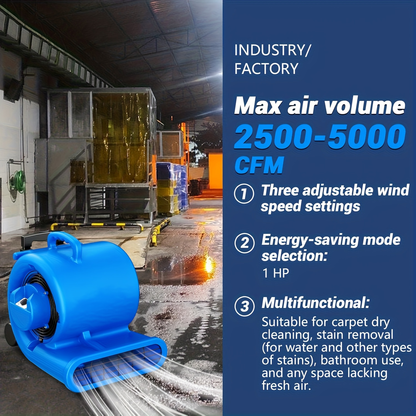 Air Mover Floor Dryer 5000CFM 1HP, Carpet Dryer & Portable Blower Fan, 3-Speed Quiet Floor Drying for Home & Commercial Use