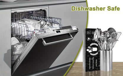 Kitchen Utensils 12-Piece Stainless Steel Set with Countertop Holder and Eleven Cooking Tools