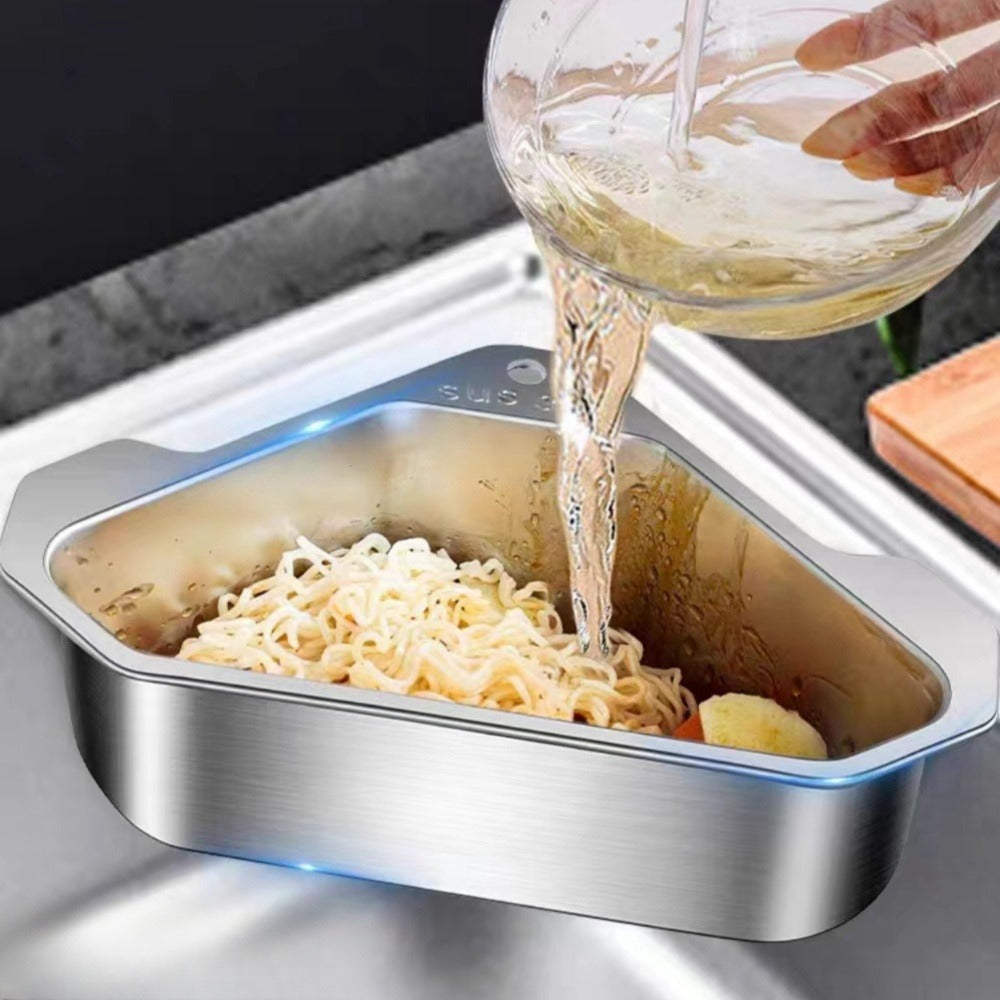 Kitchen Drain Strainer Basket 304 Stainless Steel Triangular Corner Sink Filter, for Home Plumbing Maintenance and Repair