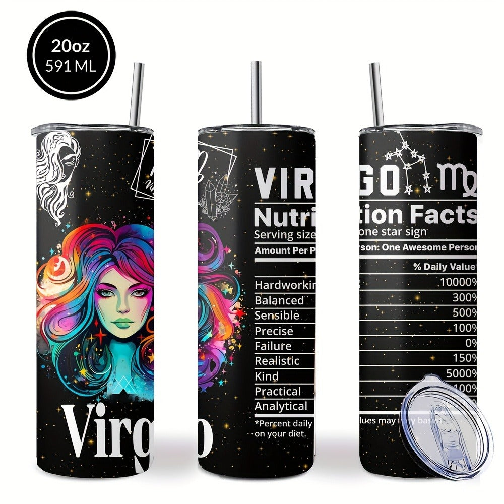 Insulated Tumbler 20oz Zodiac Horoscope 304 Stainless Steel with Lid, Straw and 12 Sign Choices
