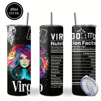 Insulated Tumbler 20oz Zodiac Horoscope 304 Stainless Steel with Lid, Straw and 12 Sign Choices