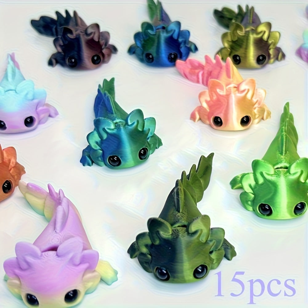 3D Printed Axolotl Figures Set 15pcs – Cute Mini Axolotl Toys for Desktop Decoration, DIY Miniature Landscape