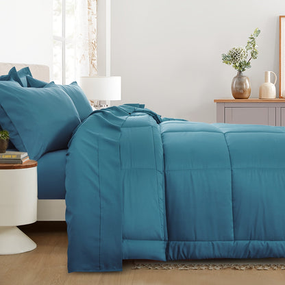 7 Piece Comforter Set Luxury Soft Fluffy Bedding All Season Bed in a Bag with Comforter Fitted Sheet Flat Sheet Pillowcases Hypoallergenic