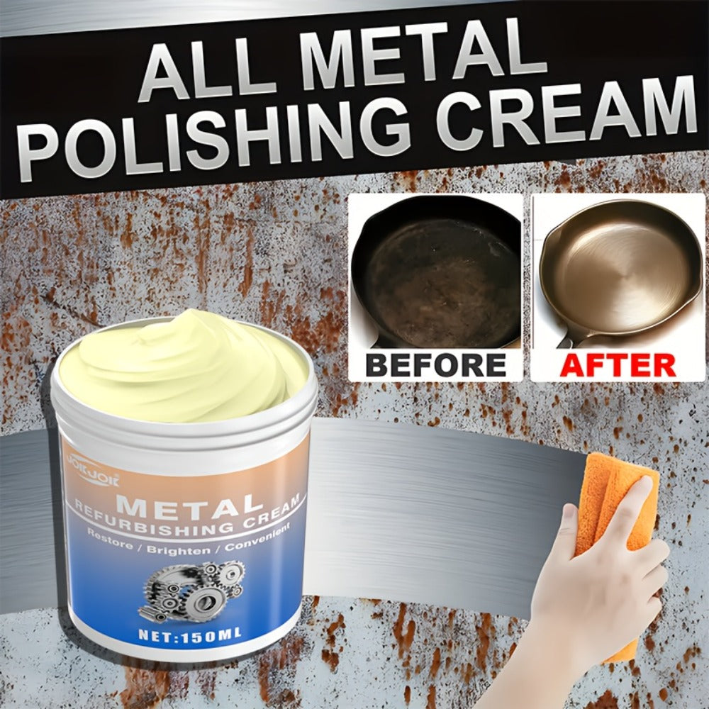 Metal Polishing Paste with Scrub Pad 5.07oz Multi-Purpose Chrome Polish Cream for Automotive for Home Cooking, Dining and Outdoor Meals