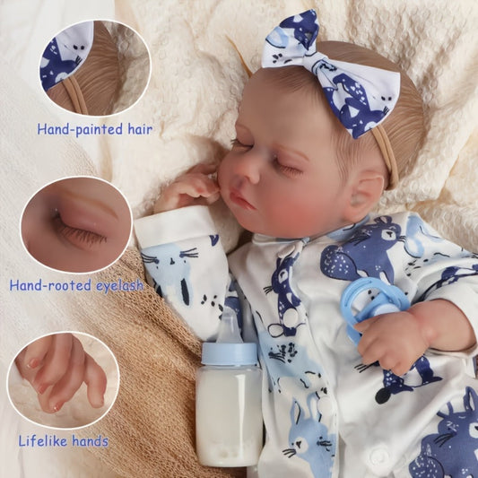 18-Inch Baby Doll in Blue-Print Outfit with Sleeping or Open-Eye Face Options and No Bottle or Pacifier