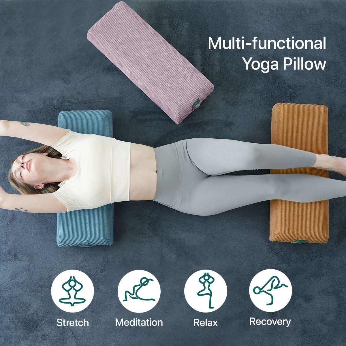 Yoga Bolster Pillow – Long Supportive Cushion for Restorative Yoga & Floor Sitting, Carry Handle & Machine Washable Cover for Meditation