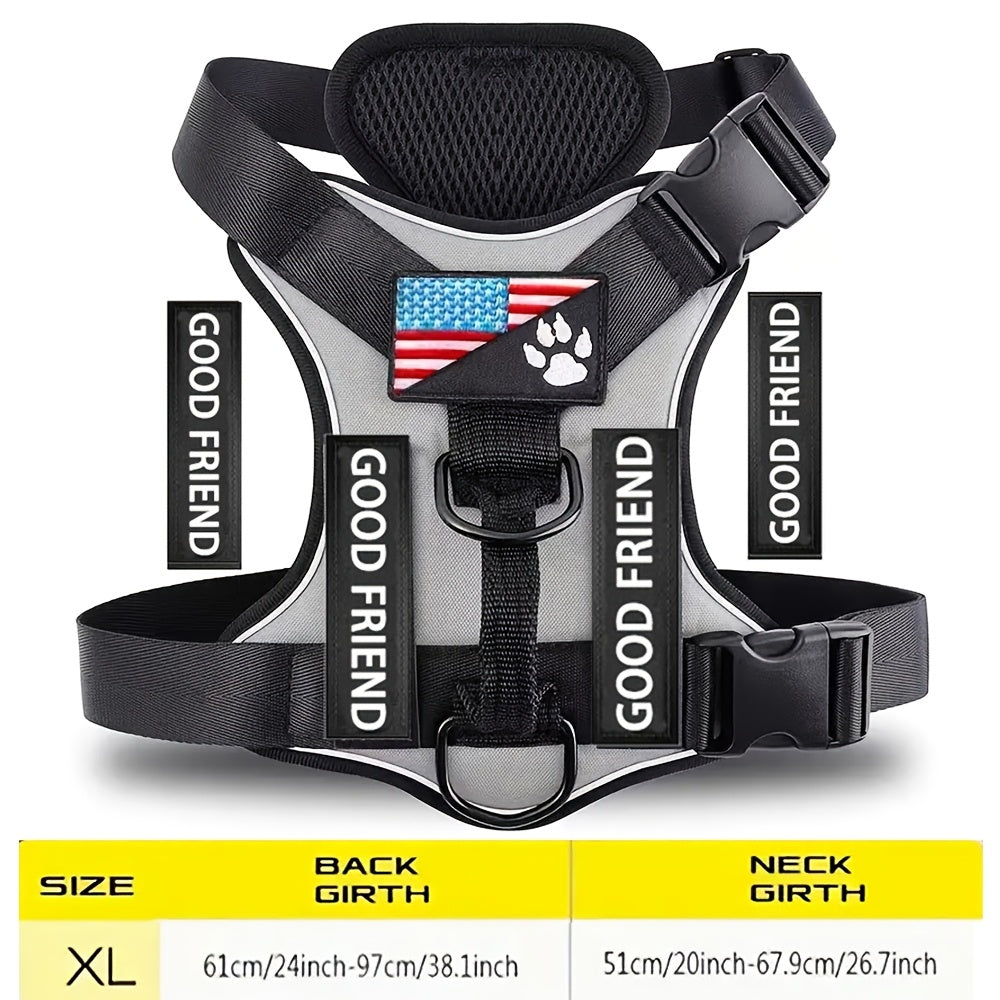 Five-Patch Dog Vest Harness in Black, Red, Rose Red, Grey or Green with XS-to-XL Sizes Pictured