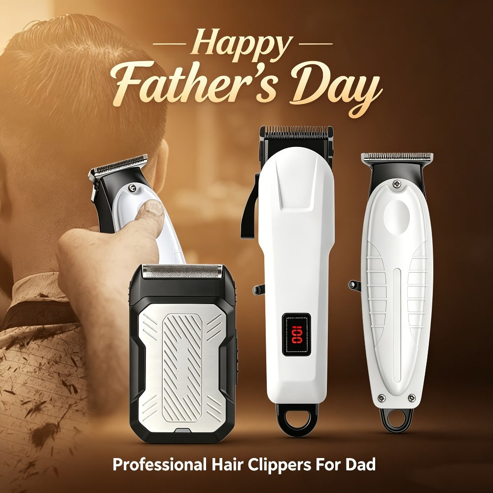 Hair Clippers & Trimmers White One-, Two- or Three-Piece Set with LCD Displays, USB-C Charging and Guide Combs