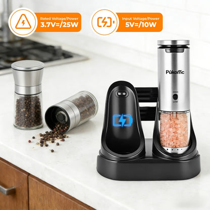 Electric Pepper Grinder Set of 2, Rechargeable with Charging Base, 6 Adjustable Coarseness Settings