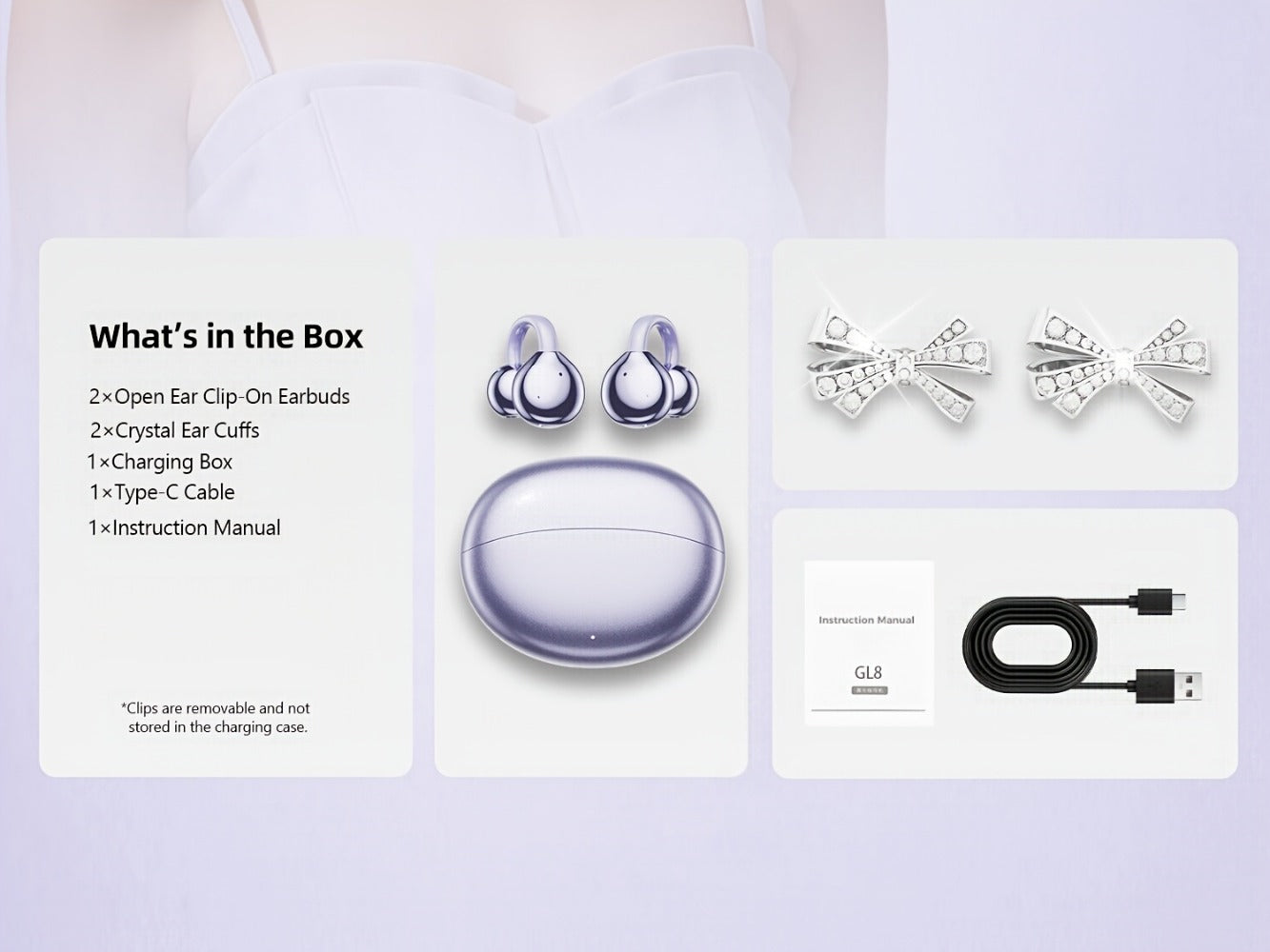 Butterfly Earring Wireless Earphones Open-Ear AI Translation HD Calls Touch Control for Bedside Audio, Alarms and Room Entertainment