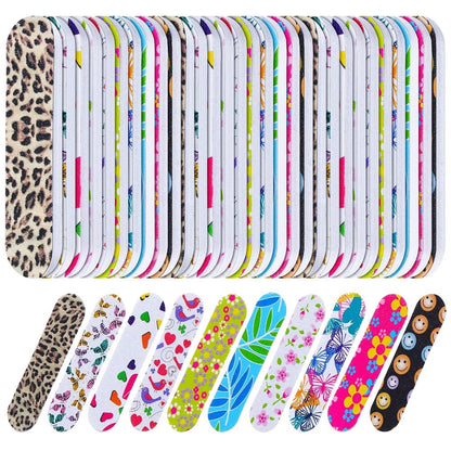 Nail Files Bulk 150 Pack Double Sided Emery Board Colorful Floral Oval Shape Disposable Nail File Set for Nail Shaping Smoothing Home