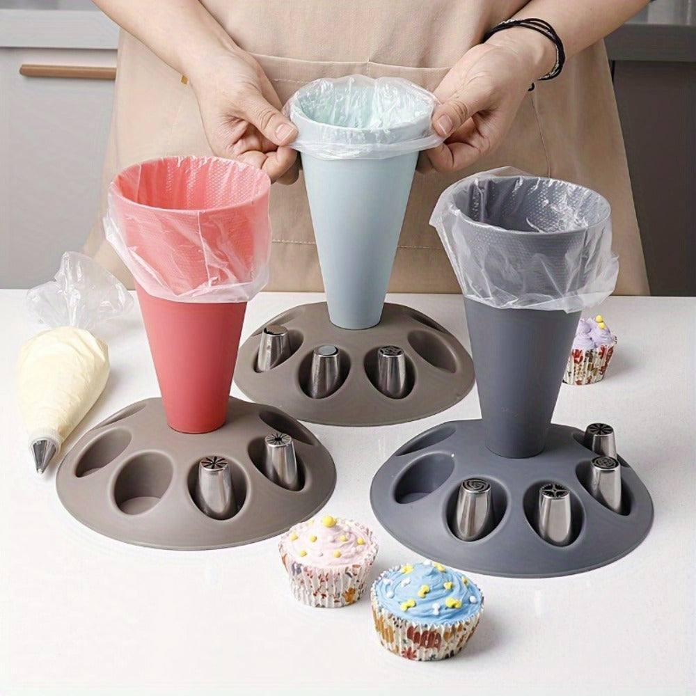 Piping Bag Holder Set 17pcs, Multi-Bag Icing Stand with Various Nozzle Tips for Cake Decorating, Cupcake Frosting, Cookie Decorating