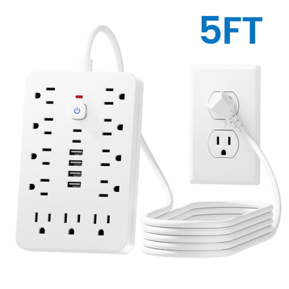 Power Strip with 11 AC Outlets, 4 USB-A, 2 USB-C and Short, 5-Foot or 10-Foot Standard or Braided Cord