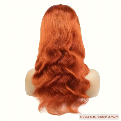 Lace Front Wig Ginger-Orange Body Wave Human Hair, 14- or 20-Inch Style with 4x4 Closure and 150% Density