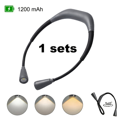 LED Neck Reading Light USB Rechargeable, 3 Color Modes Adjustable Brightness Hands-Free Book Light for Reading in Bed