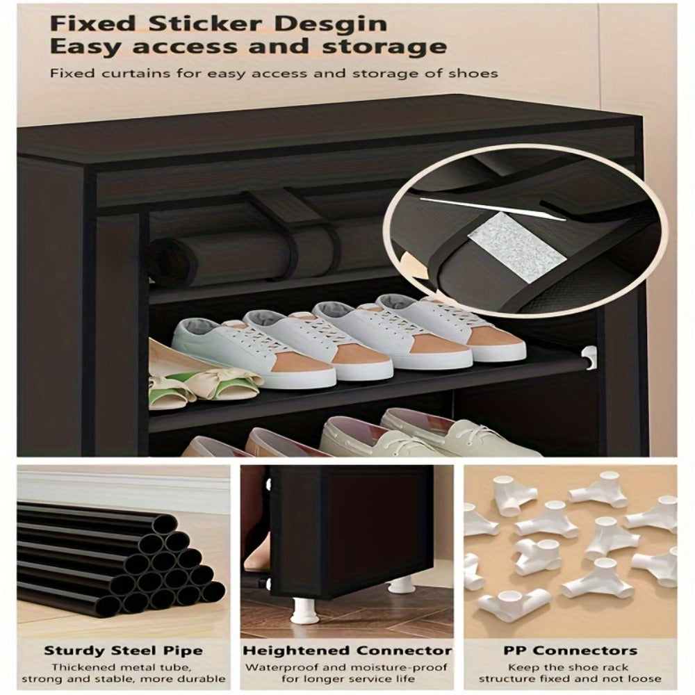 Shoe Rack 10-Layer Portable Cabinet for Up to 50 Pairs with Nonwoven Dust Cover and Steel Frame
