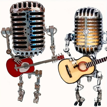 Vintage Microphone Robot Guitar Lamp USB Powered, Retro Decorative Night Light for Music Lovers, Guitar Players