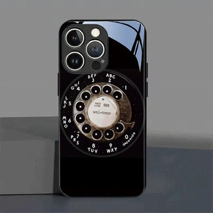 Phone Case Vintage Rotary Dial Tempered Glass Back with TPU Bumper for iPhone 17 Air in Slim Black Style