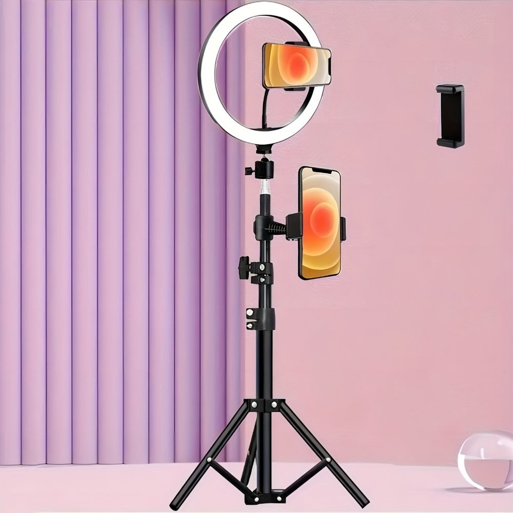 10- or 12-Inch USB Ring Light with Floor Tripod, Center Phone Holder and Three-Color Model Options