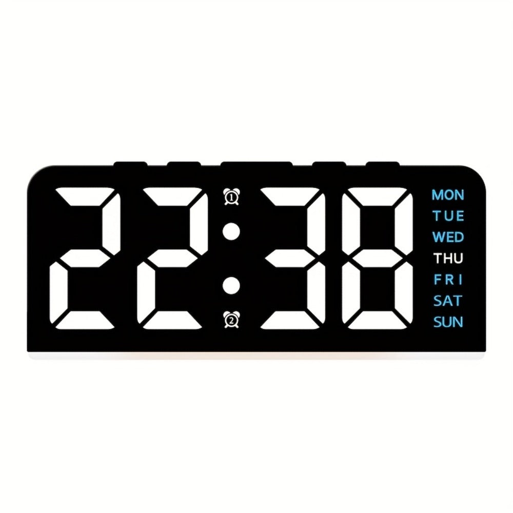 Purple-Accent LED Desk Alarm Clock with Time, Weekday and Date Display, Four Brightness Levels and USB Power