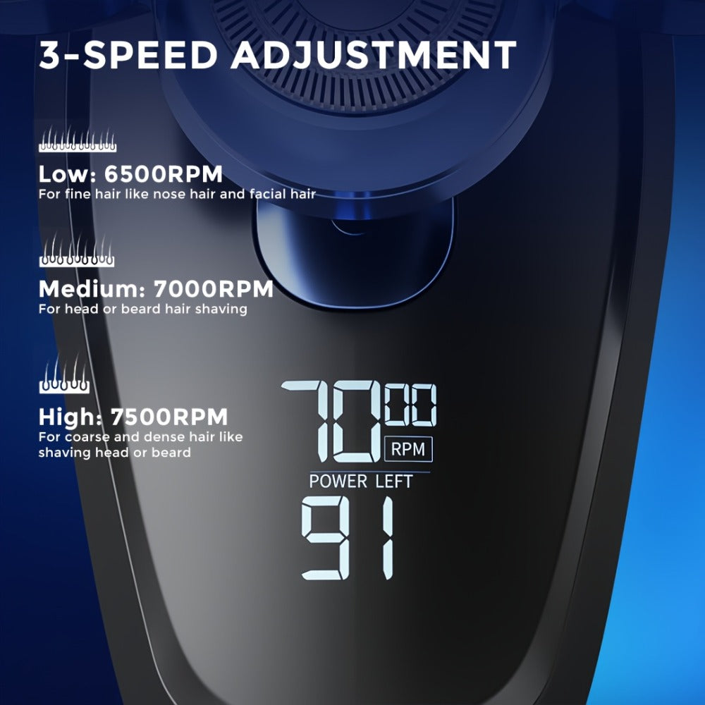 7D Head Shaver Bald Men 5-in-1 Waterproof Wet Dry Electric Razor – Type-C Rechargeable 6500-7500RPM Rotary Grooming Kit with Nose Hair