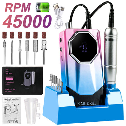 Electric Nail Drill 45000 RPM USB Rechargeable Kit with LCD, Forward Reverse and Three Finishes