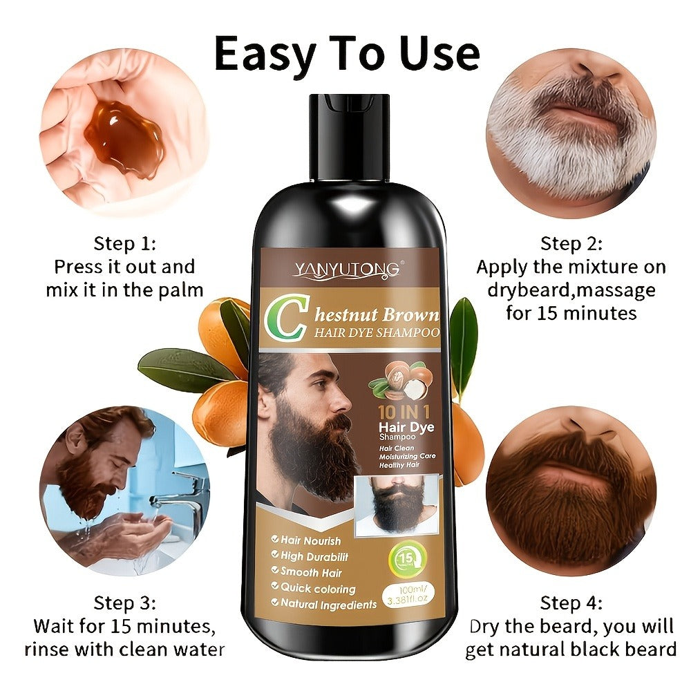 Color Shampoo for Beard & Hair, Natural Plant Dye Formula, Ammonia-Free Quick Gray Coverage