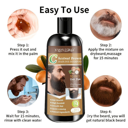 Color Shampoo for Beard & Hair, Natural Plant Dye Formula, Ammonia-Free Quick Gray Coverage