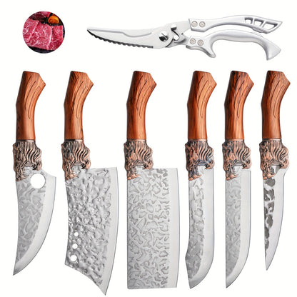 Multi-Piece Kitchen Knife Set with Stainless Steel Labels in Black Three-Piece or Brown Seven-Piece Options