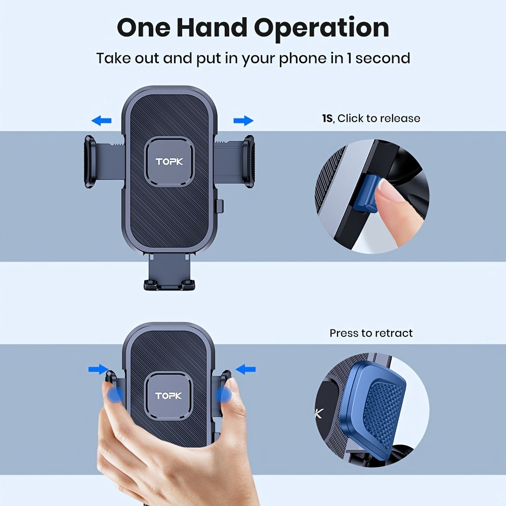 Dashboard Phone Mount with Adhesive Base, Adjustable Multi-Joint Arm and Black Spring-Grip Cradle