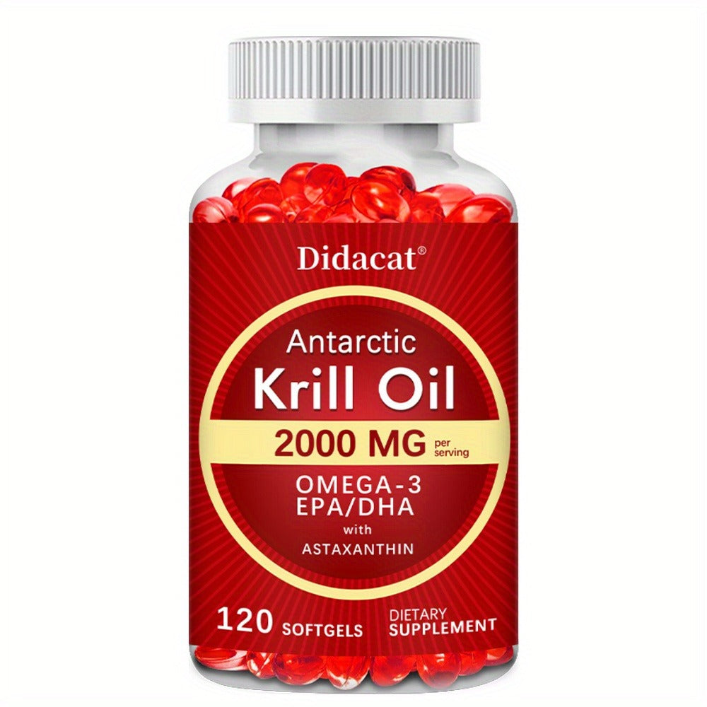 Antarctic Krill Oil 2000mg Per Serving 120 Softgels with Omega-3, EPA & DHA for Brain, Heart, Joint & Eye Health