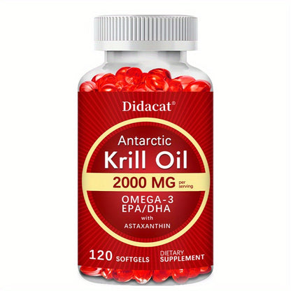 Antarctic Krill Oil 2000mg Per Serving 120 Softgels with Omega-3, EPA & DHA for Brain, Heart, Joint & Eye Health
