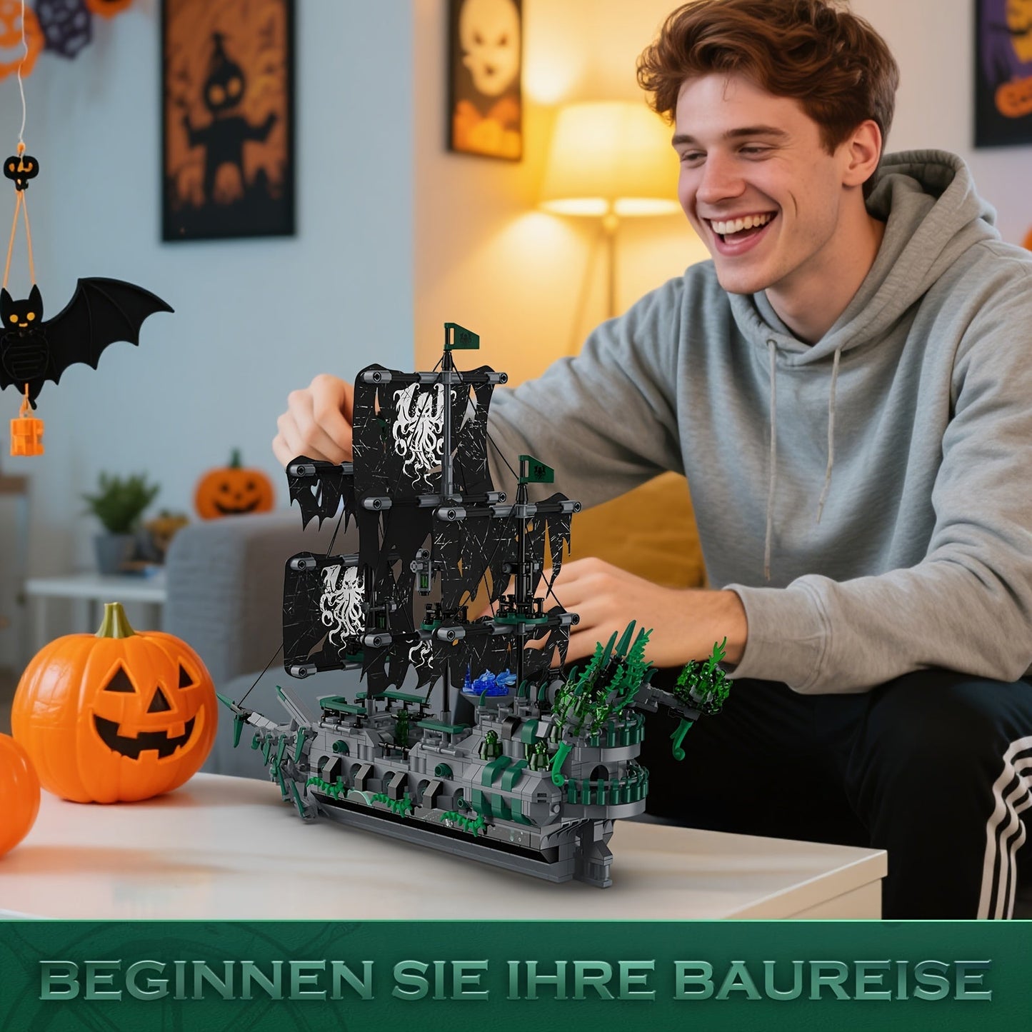Flying Dutchman Pirate Ship Building Blocks Ghost Ship Model 40001 with LED Lights, Adult Teen Collector Construction Kit