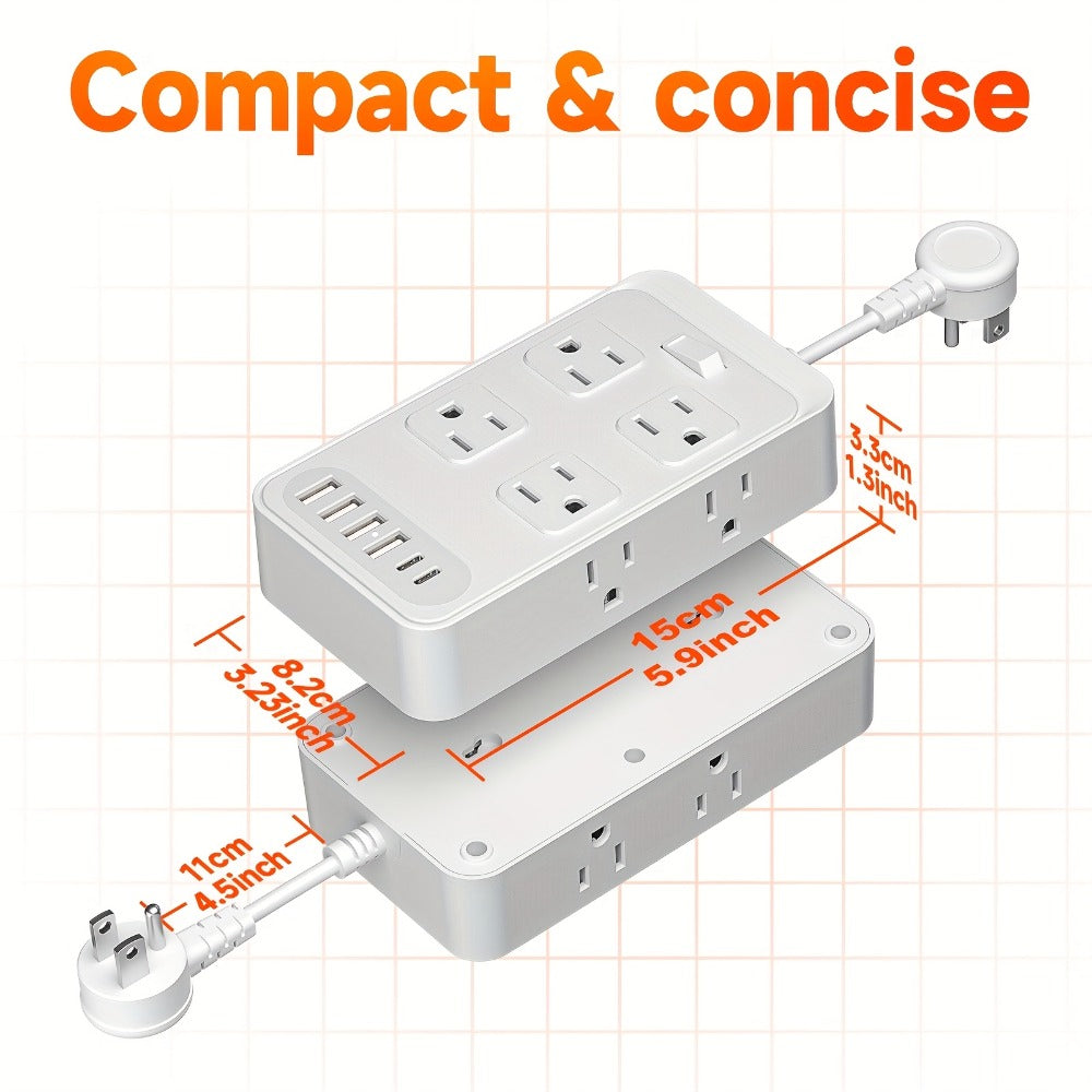 One-Touch Switch Desk Charging Station 14-in-1, 8 Widely Distributed AC Outlets & 6 USB Ports (4 USB-A + 2 USB-C)