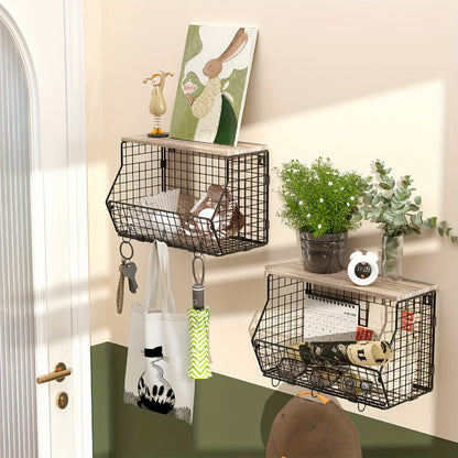 Stackable Metal Wire Fruit Basket with Lid, 1 or 2-Tier Hanging Kitchen Pantry Storage Bin