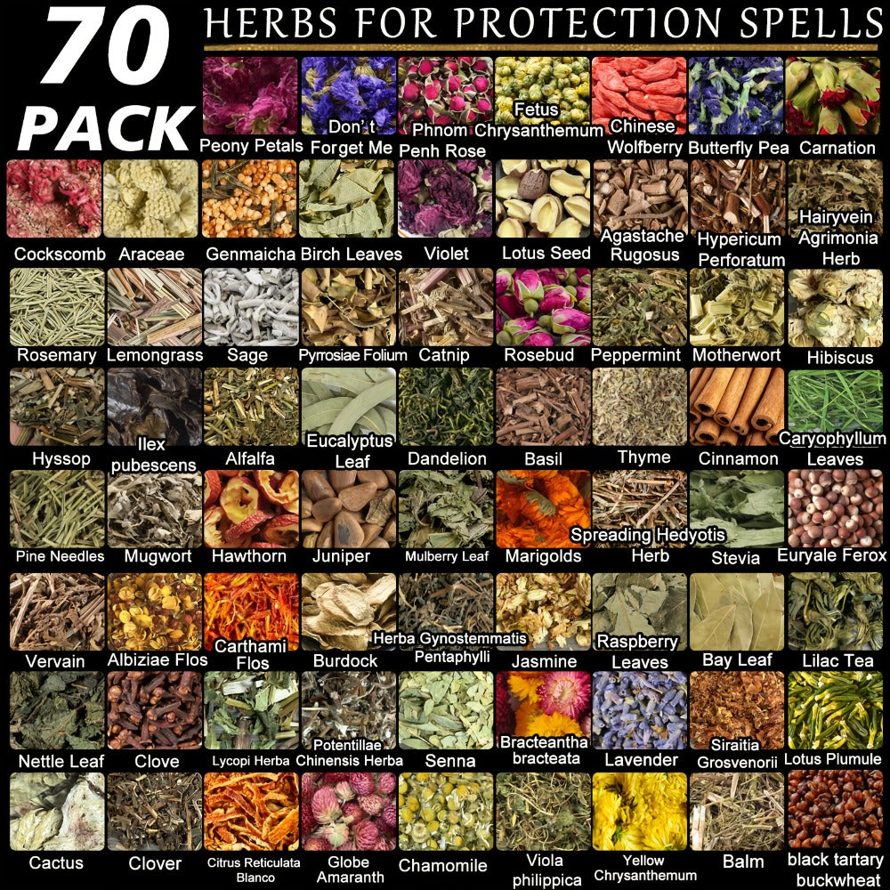 Witchcraft Supplies Herbs Kit 70 Pcs - Dried Flowers & Healing Herbs for Wicca Pagan Rituals, Magic Spell Casting