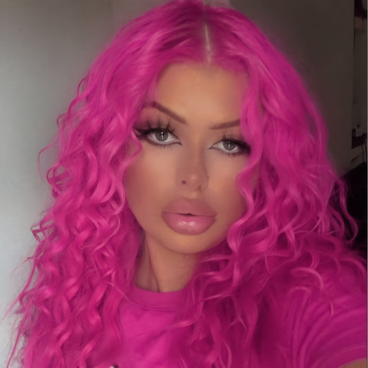 Lace Front Wig 28in Deep Curly Synthetic Style with 13x4 Lace, 180% Density and Black or Hot Pink Color