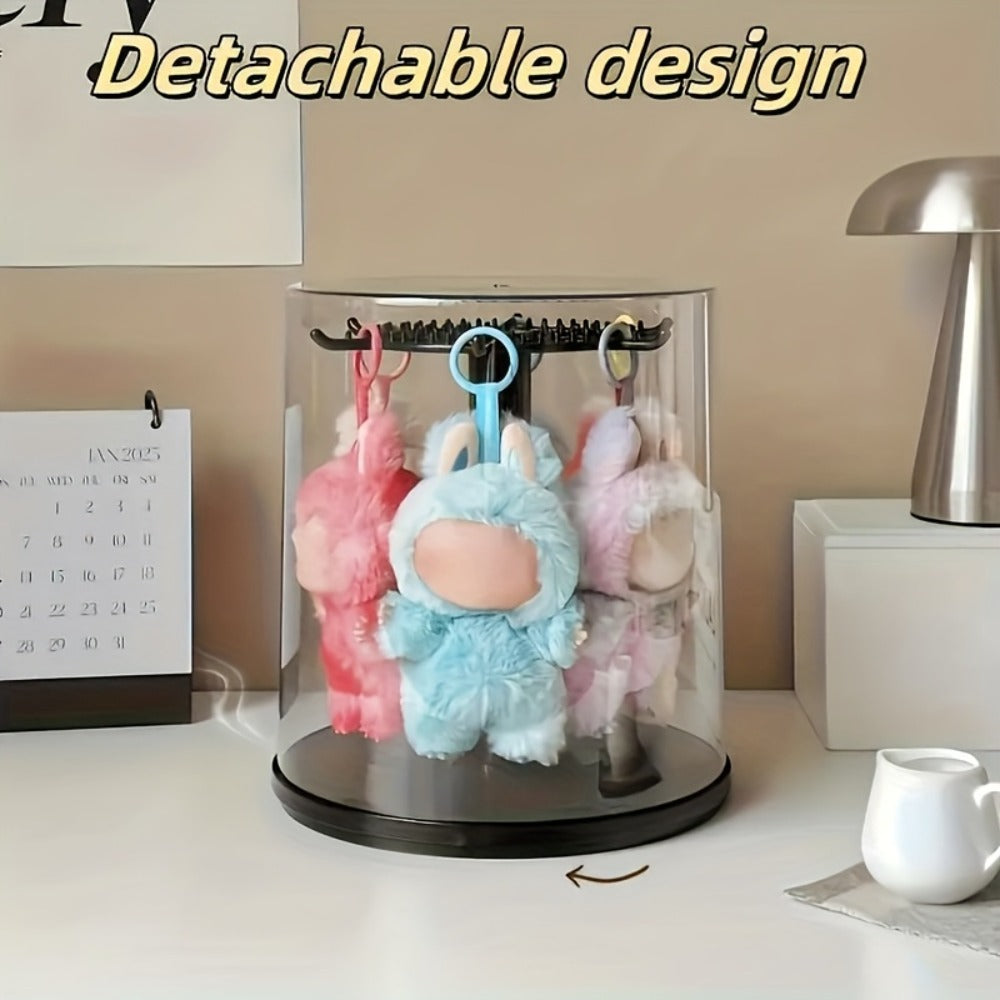LABUBU Display Case 360 Rotating Acrylic Box with Dust Cover – Plush Toy Figure Storage Case Multi-Layer Hanging Rack for Collectible