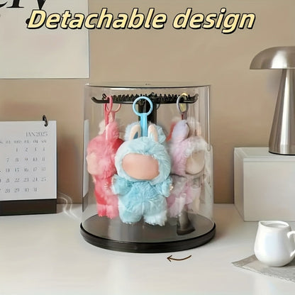 LABUBU Display Case 360 Rotating Acrylic Box with Dust Cover – Plush Toy Figure Storage Case Multi-Layer Hanging Rack for Collectible