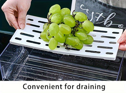 Stackable Fridge Organizer Bins with Drawer, Refrigerator Storage Containers with Drain Board & Ventilation