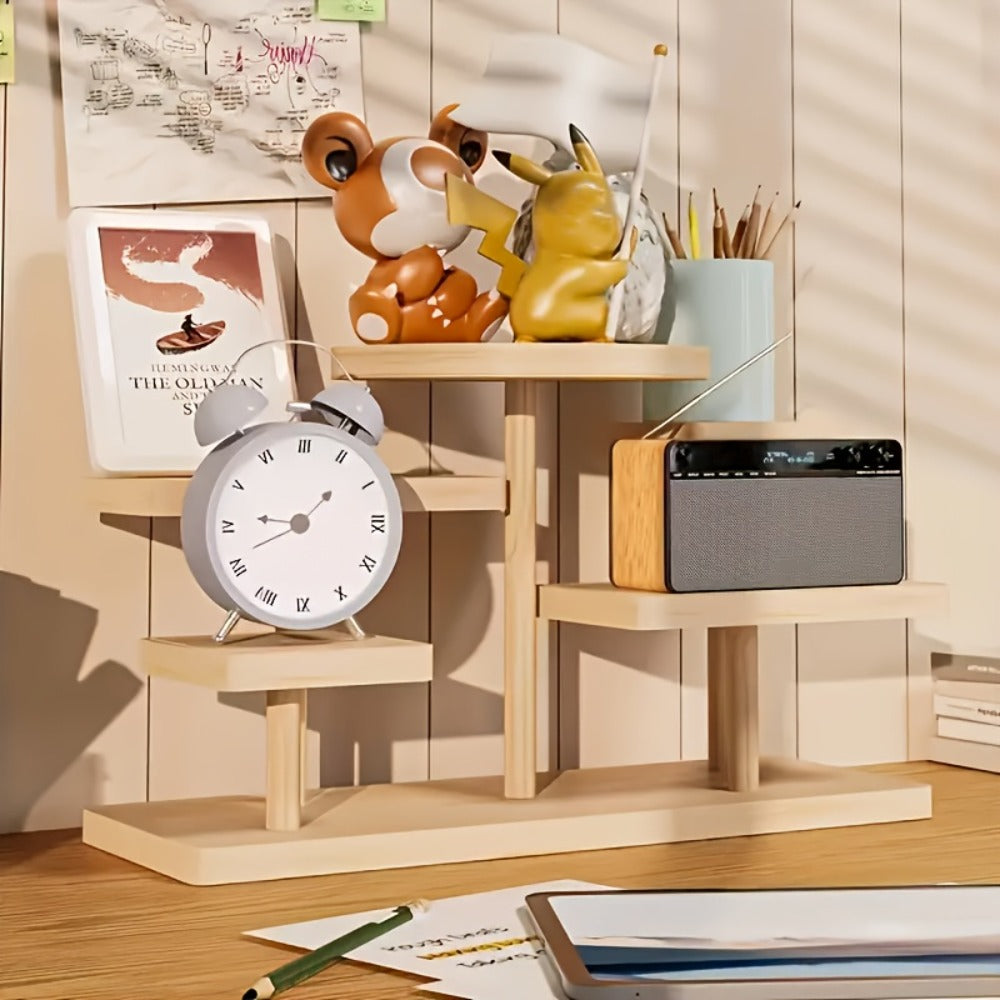 Tiered Wooden Display Stand Libra Balance Scale Style for Laundry Rooms, Closets and Home Organization