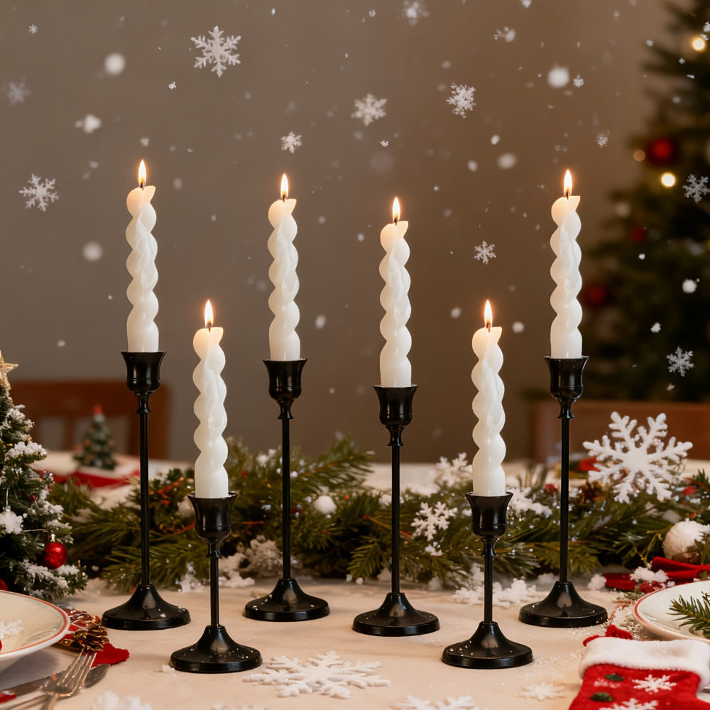 Candle Holder Set 30-Piece Black Metal Taper Stands in Three Heights with Round Bases and 0.86-Inch Cups
